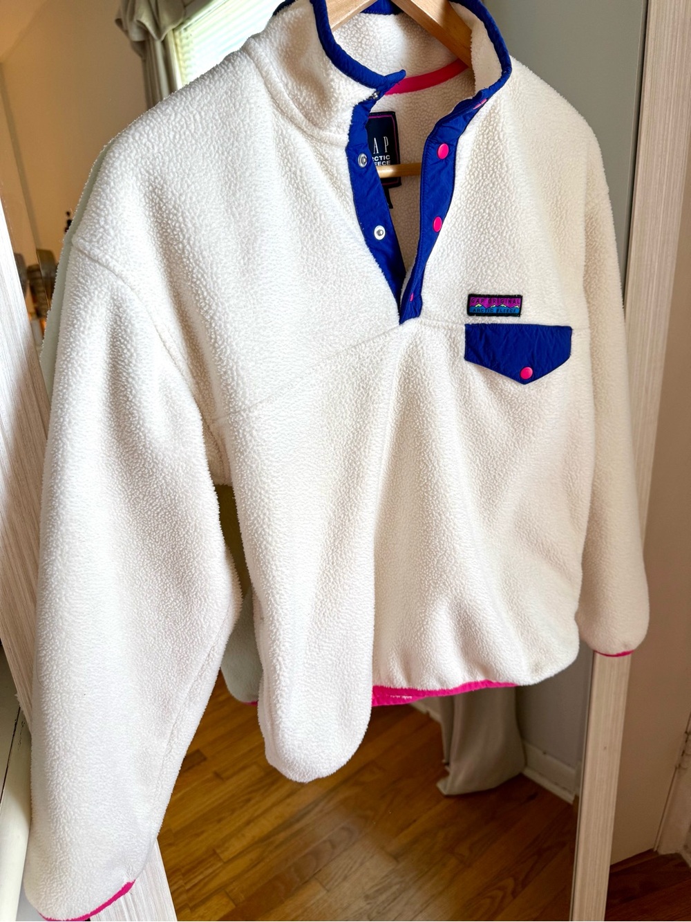 GAP Vintage Style Arctic Fleece Reissue Snap-T Cream Sherpa Pullover Jacket - Picture 6 of 11